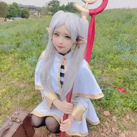 30Inch Synthetic Super Long Straight Silver Gray Frieren Cosplay Wig with Double Ponytails Natural COS Anime Cosplay Wig