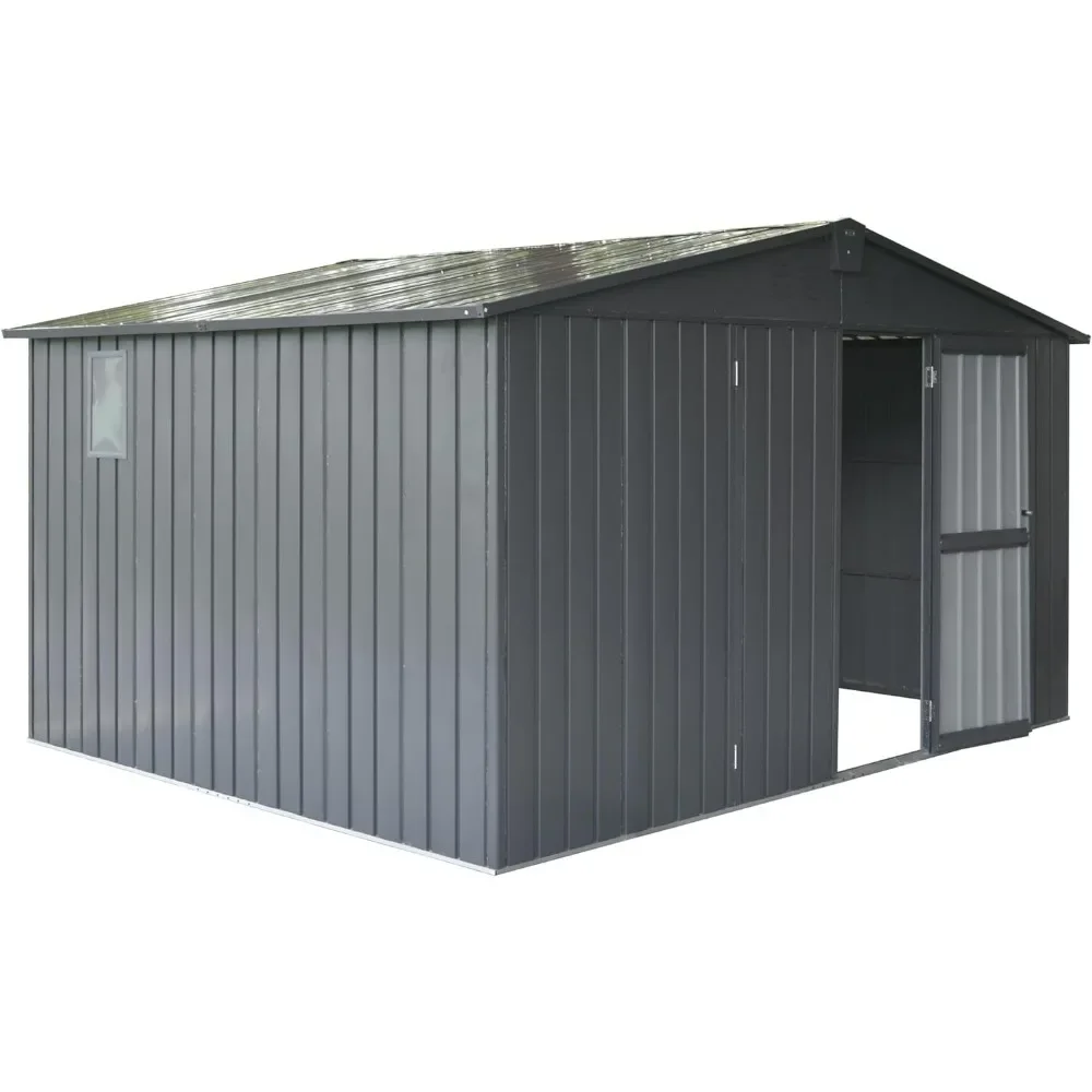 11 X 9Ft Metal Outdoor Storage Shed with Lockable Doors Galvanized Metal Garden Shed with Windows Garden Shed Tool Storage Sheds