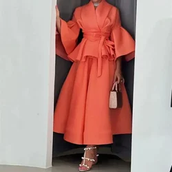 Customized Flare Sleeves Pleat Prom Gown S Ruched Simple A-line Evening Dresses Modern Ankle Length Party Dress فساتين للحفلات ا