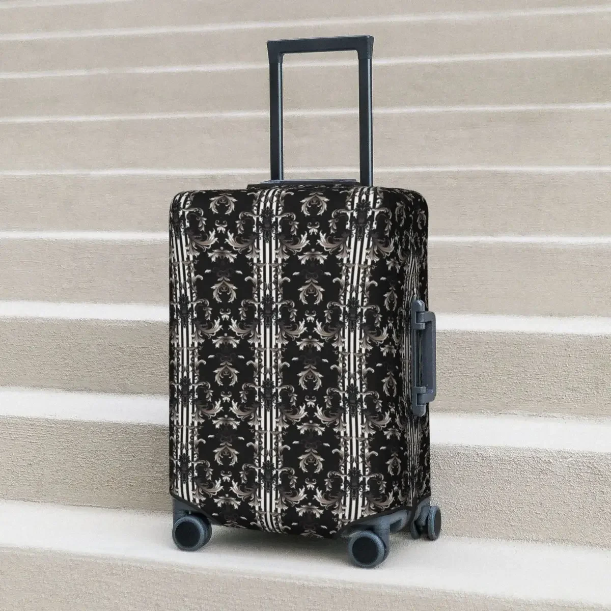 Baroque Print Suitcase Cover Black and White Floral Strectch Cruise Trip Protection Luggage Case Flight