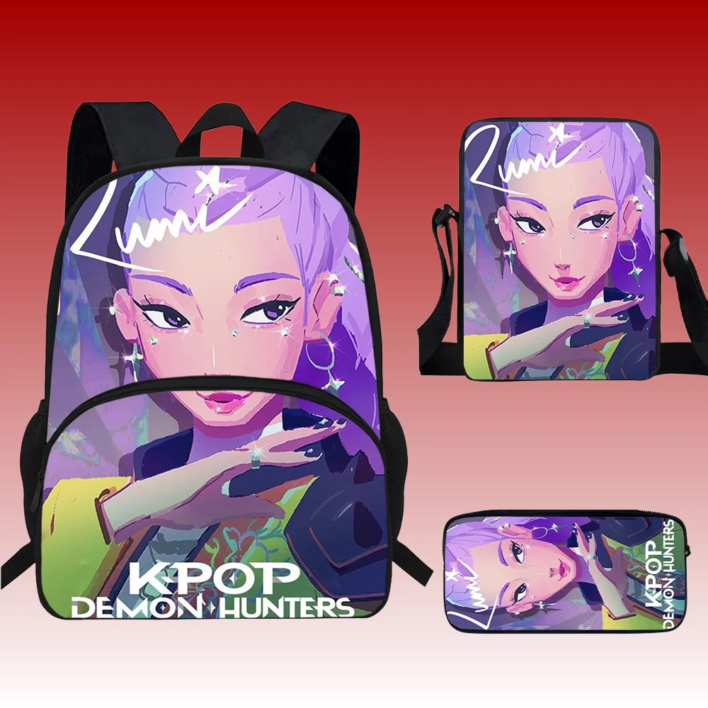 

3Pcs K-pop Demon Hunters School Bags Huntrix Set For Girls Boys Pencil Boxes Backpack Sets With Lunch Box For School Daypack