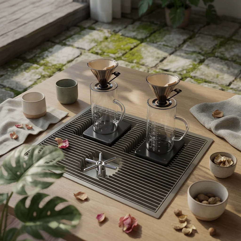Slatted Drain Tray with Built-in Rinser Cup Washer Low-profile Workstation for Drink Stations