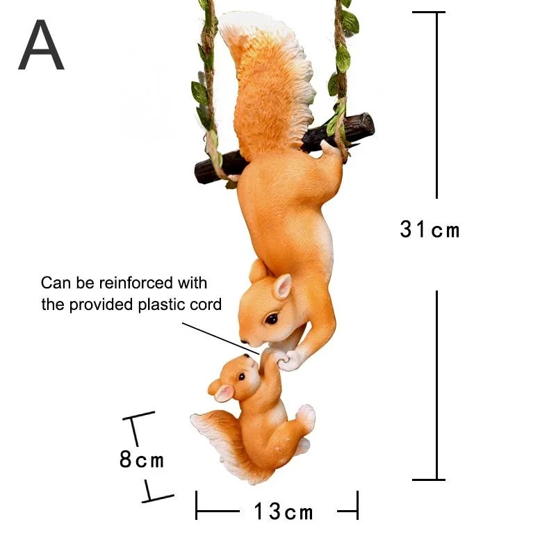 Creative Climbing Rope Squirrels Resin Figurines Tree Hanging Ornament Garden Outdoor Decoration Home Landscape Yard Decorative