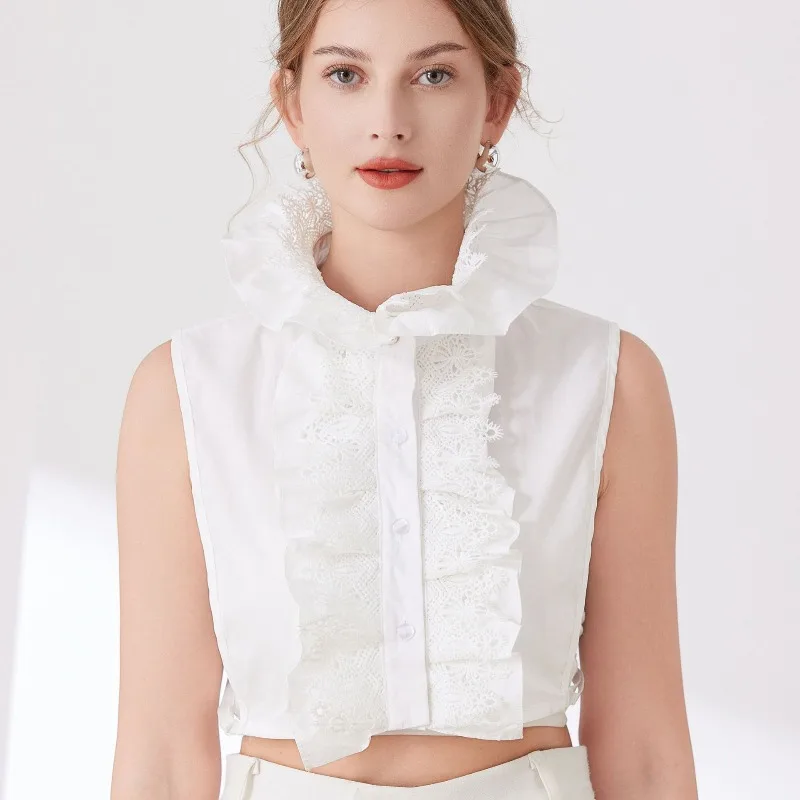 

2026A40 Женский осенне-зимний универсальный накладной воротник из кружева с эффектом грибовидного края, имитация воротника-рубашки