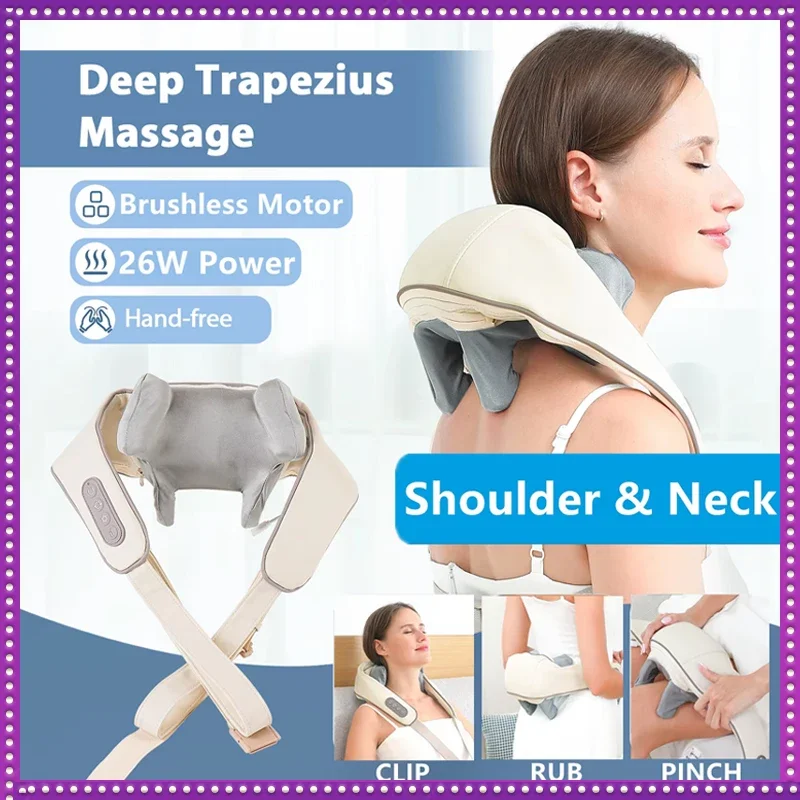 

2026 New 26W Brushless Motor Neck And Shoulder Massager Wireless Shoulder And Back Kneading Massage Shawl Neck Masajeador