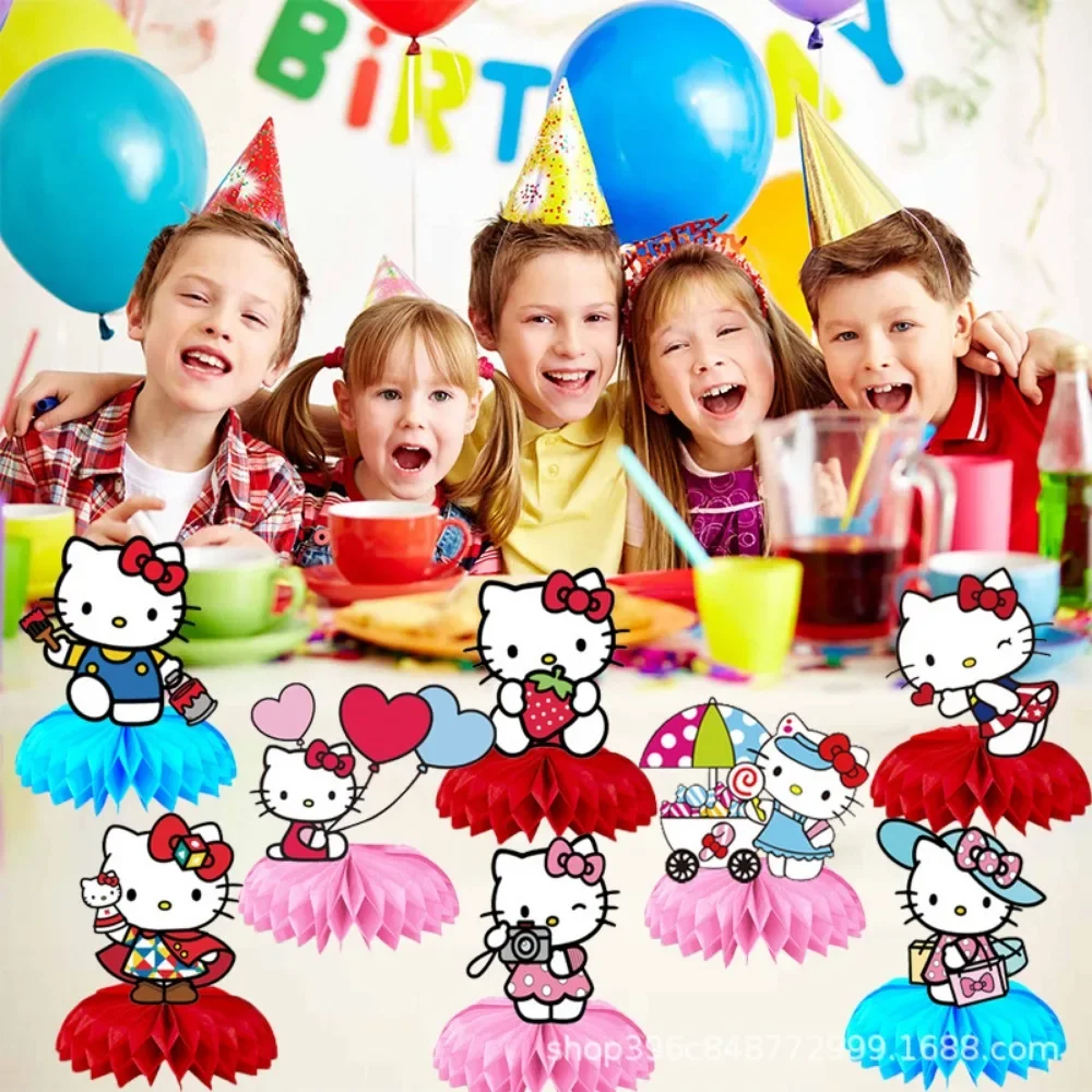 

8pcs Anime Peripheral Kawaii Cute Sanrio HelloKitty Cartoon Birthday Theme Party Cake Decoration Articles for Use Festivals Gift