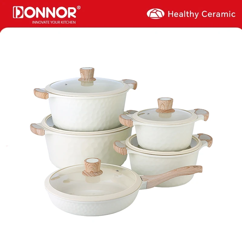 DONNOR Töpfe und Pfannen-Set, 10-teiliges antihaftbeschichtetes Kochgeschirr-Set, ungiftig, Induktion, Küchen-Kochgeschirr-Sets mit Bratpfannen, Suppentopf JT526