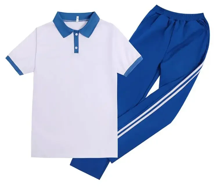 Chinese Middelbare School Uniform Meisjes Vintage Wit Blauw Inclusief Shirt Broek Zomer