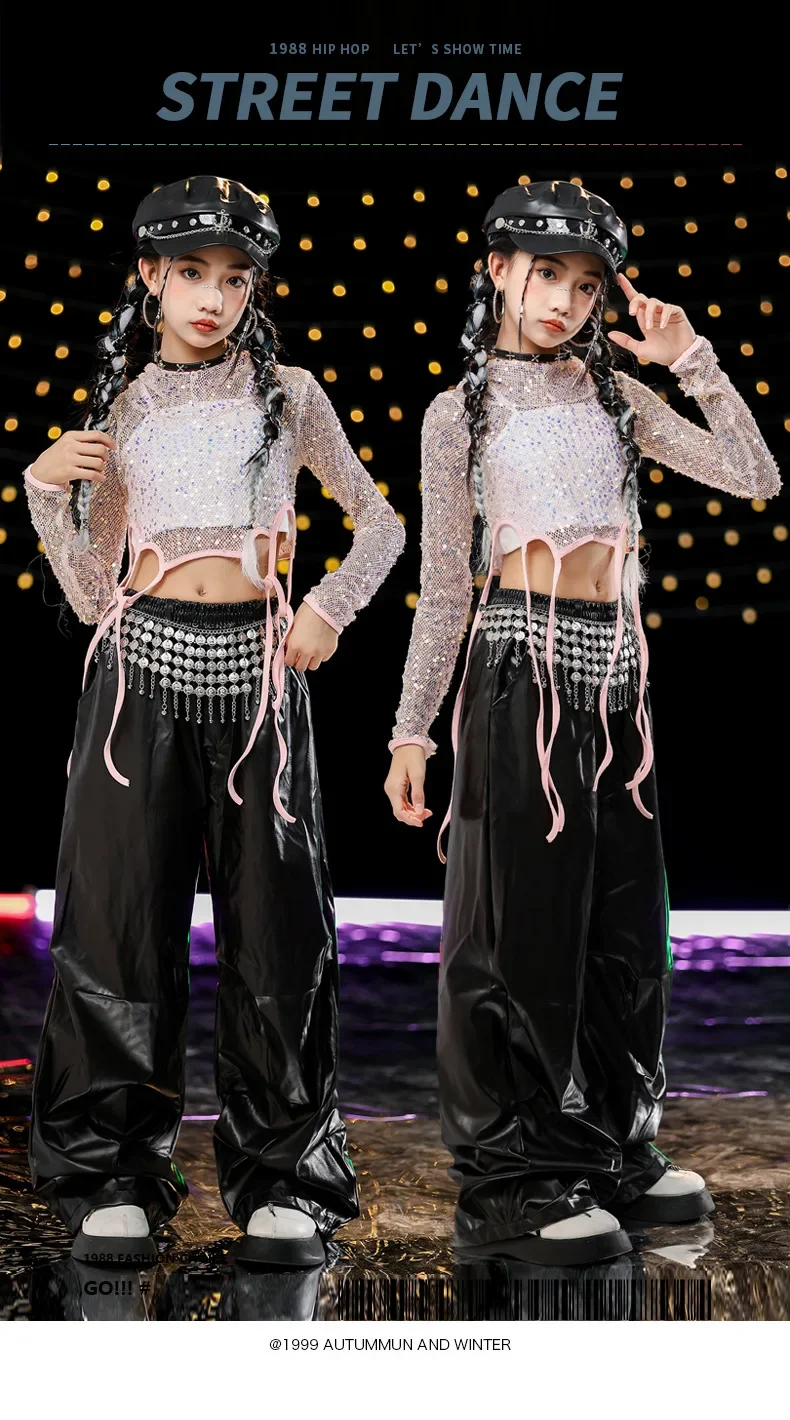 Jazz Hip-Hop Tanzkostüm für Mädchen, Pailletten-Streetdance-Outfit, Kinder-Mädchen-Gruppen-Bühnenauftritts- und Laufsteg-Set – Detail 1