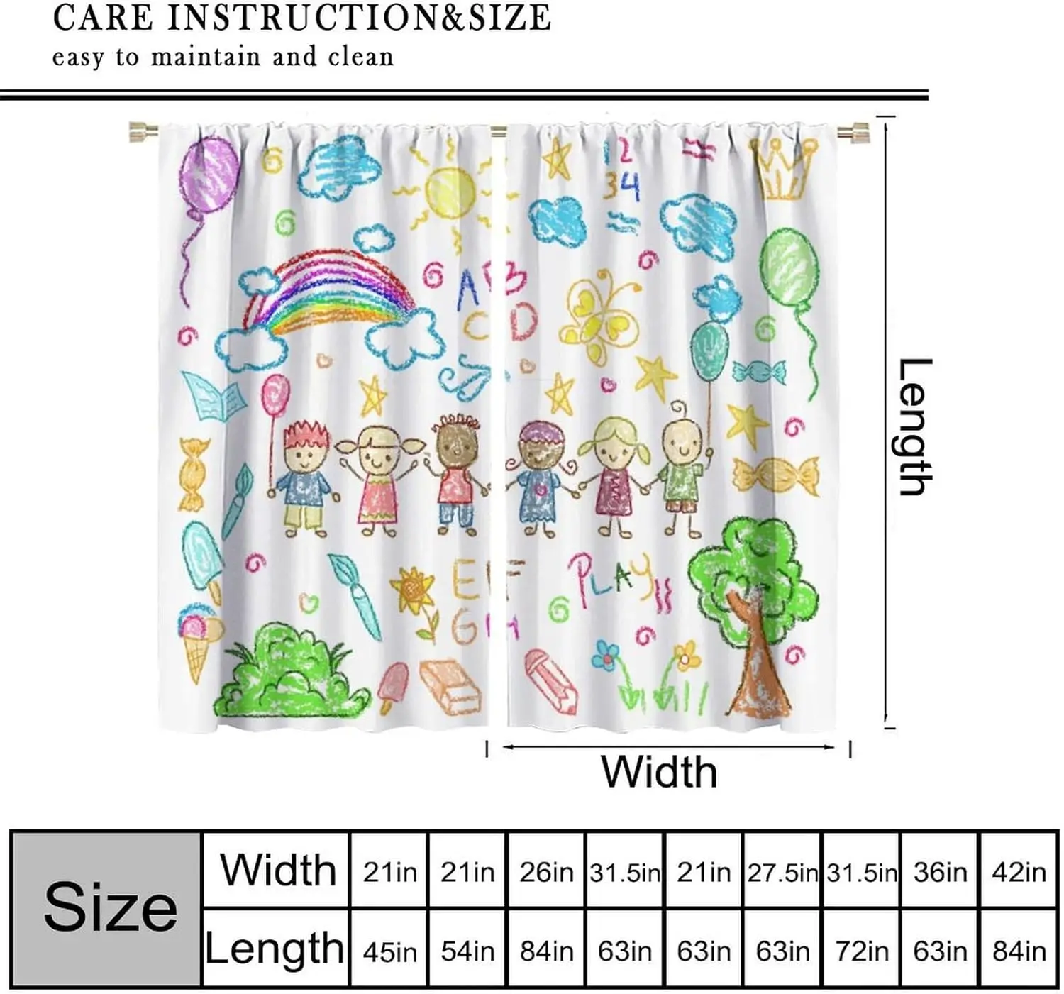 Educational Kids Study Curtains, Learning Theme Print 2 Panels Drapes for Toddler Girls Boys Bedroom Home Decor