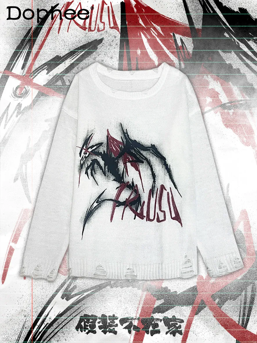 

Вязаный свитер-кардиган в стиле японского панка Y2K, весна-осень 2026, с круглым вырезом, длинными рукавами, для милых и стильных девушек