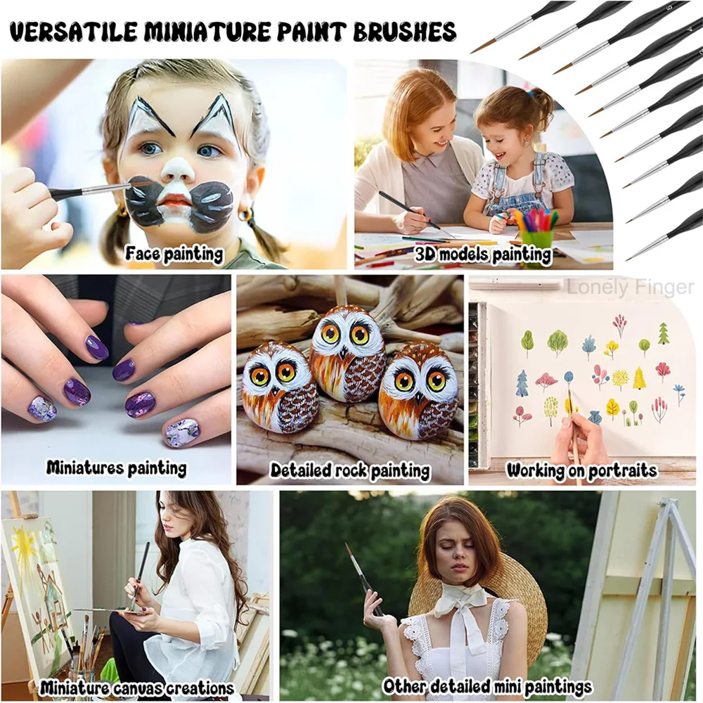 فرش طلاء مصغرة - مجموعة فرش طلاء نموذجية مكونة من 10 قطع للألوان المائية الزيتية الأكريليك، وفرش طلاء بتفاصيل صغيرة للرسم الفني #5