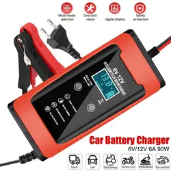 6V 12V 6A Smart Fast Charge Cycle GEL Lead-Acid Charger Pulse Car Battery Universal Repair Charger LCD Display Auto D8F8