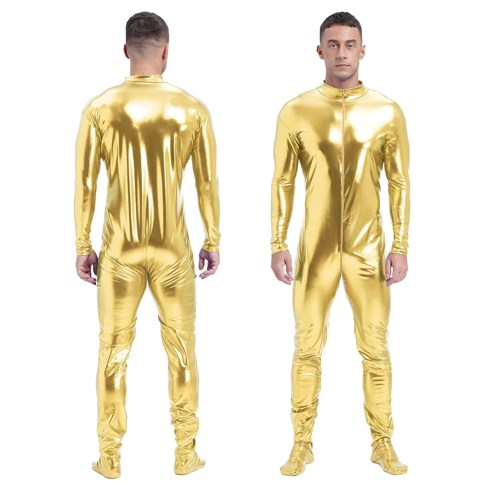 بدلة زنتاي لامعة معدنية للرجال أزياء تنكرية لمرحلة الأداء ديسكو كلوبوير لكامل الجسم جوارب يوتار