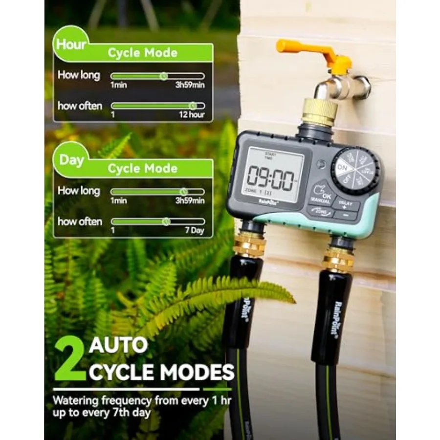 2 Zone Sprinkler Timer for Garden Hose Use with Brass Inlet/Outlet Blue Rain Delay Manual/Automatic Irrigation Control - view 2