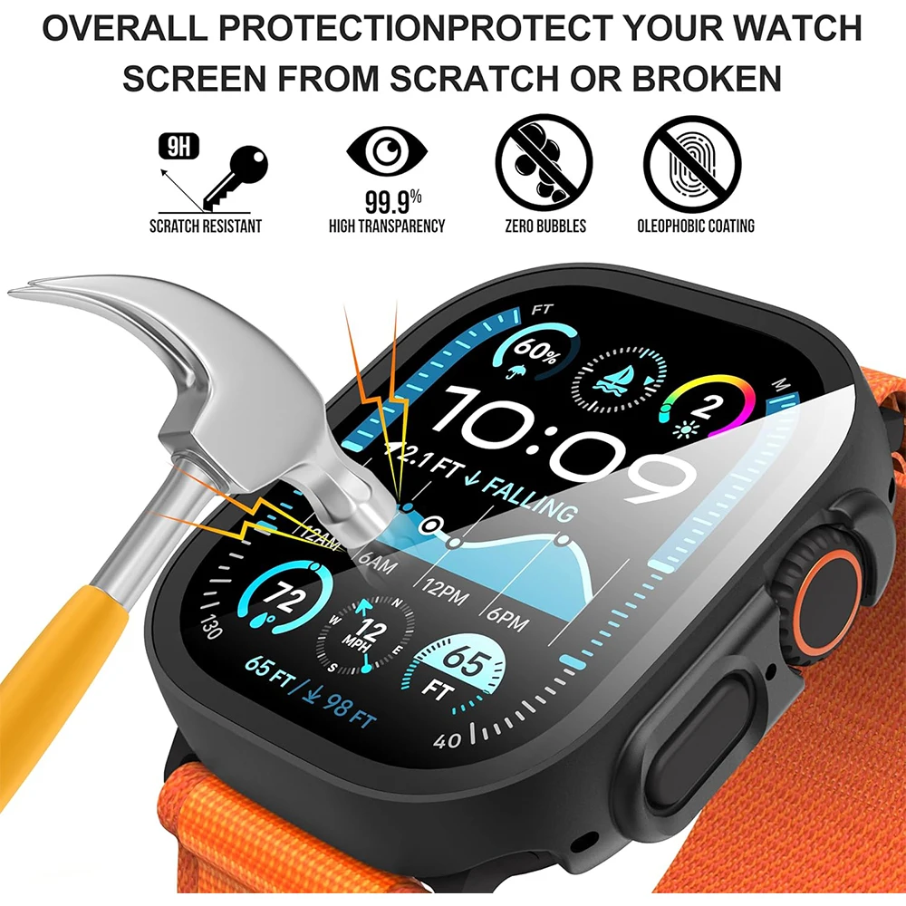 2PCS Black Tempered Glass Screen Protector For Apple Watch Ultra 2 Ultra2 Protection Case Cover ScreenProtector Accessories image 4