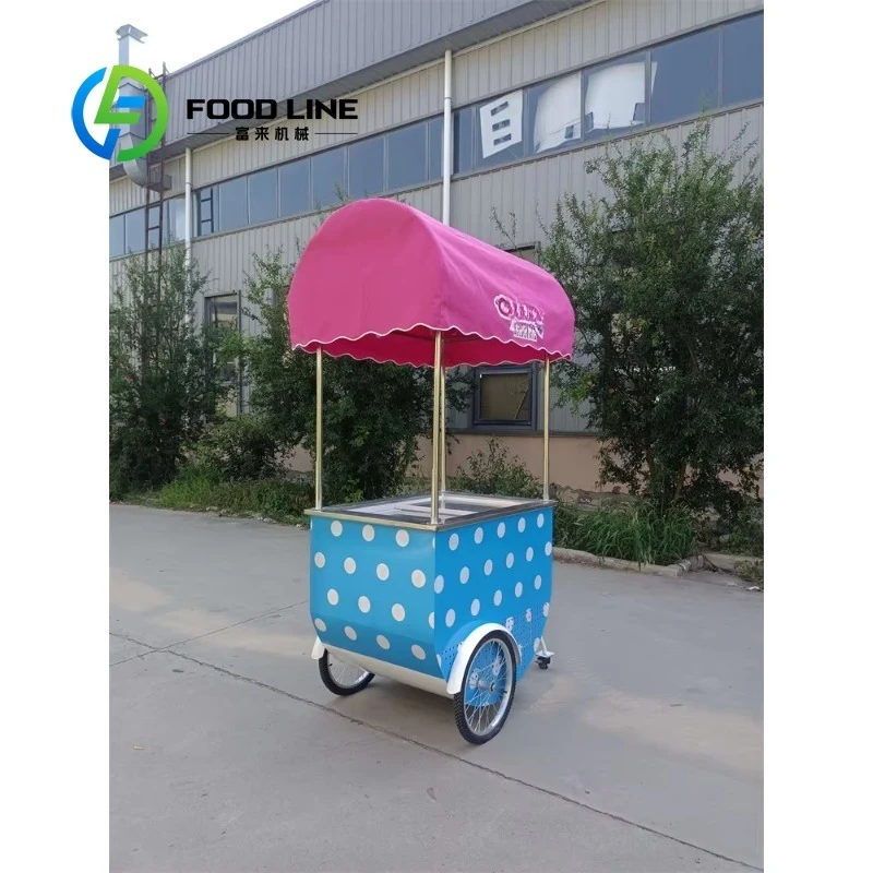Customized Fashion Portable Hand Push Vending Cart Outdoor Ice Cream Beverage Snack Delivery Stall For Street Commercial