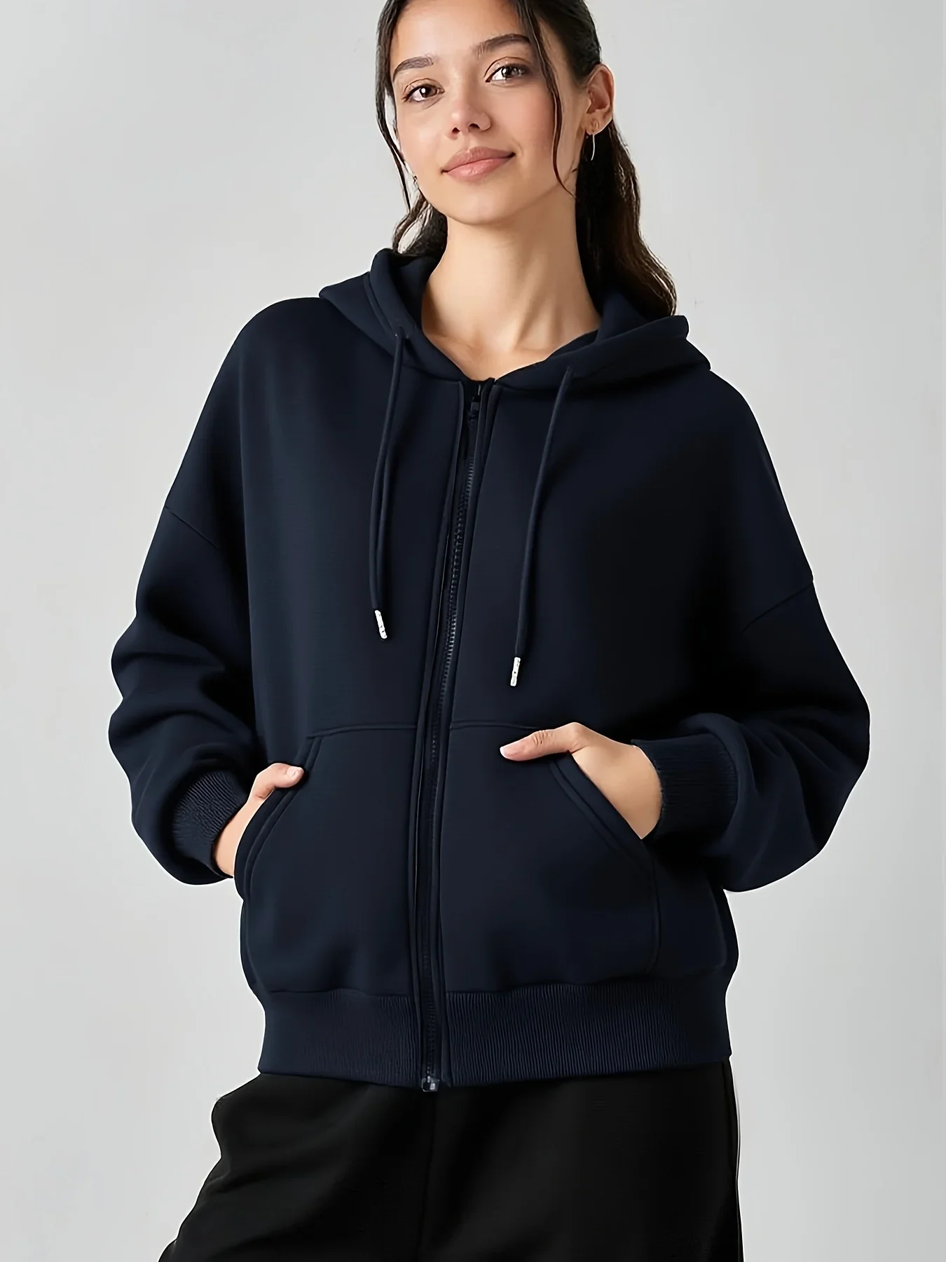 Wing Print Damen Zipper Hoodies Baumwoll-Fleece-Jacke Kapuzenpullover Sweatshirt Pullover Herbst Winter Oversize Lockerer Mantel Oberteil Casual – Detail 7