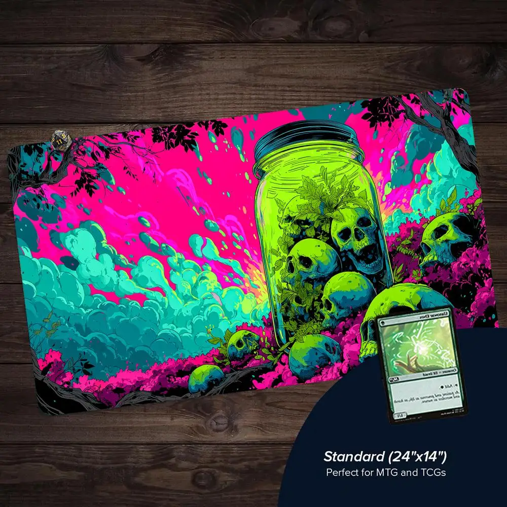 Neon Jungle and Skull Bottles TCG Playmat Magic Card Mat Stitched Edge Non-Slip Durable Tabletop Playmat Board Game Mat for TCG