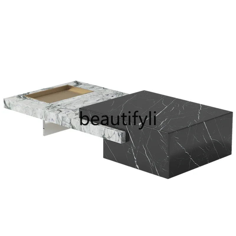 E182 Italian minimalist natural marble acrylic coffee table TV cabinet combination living room designer Nordic wabi