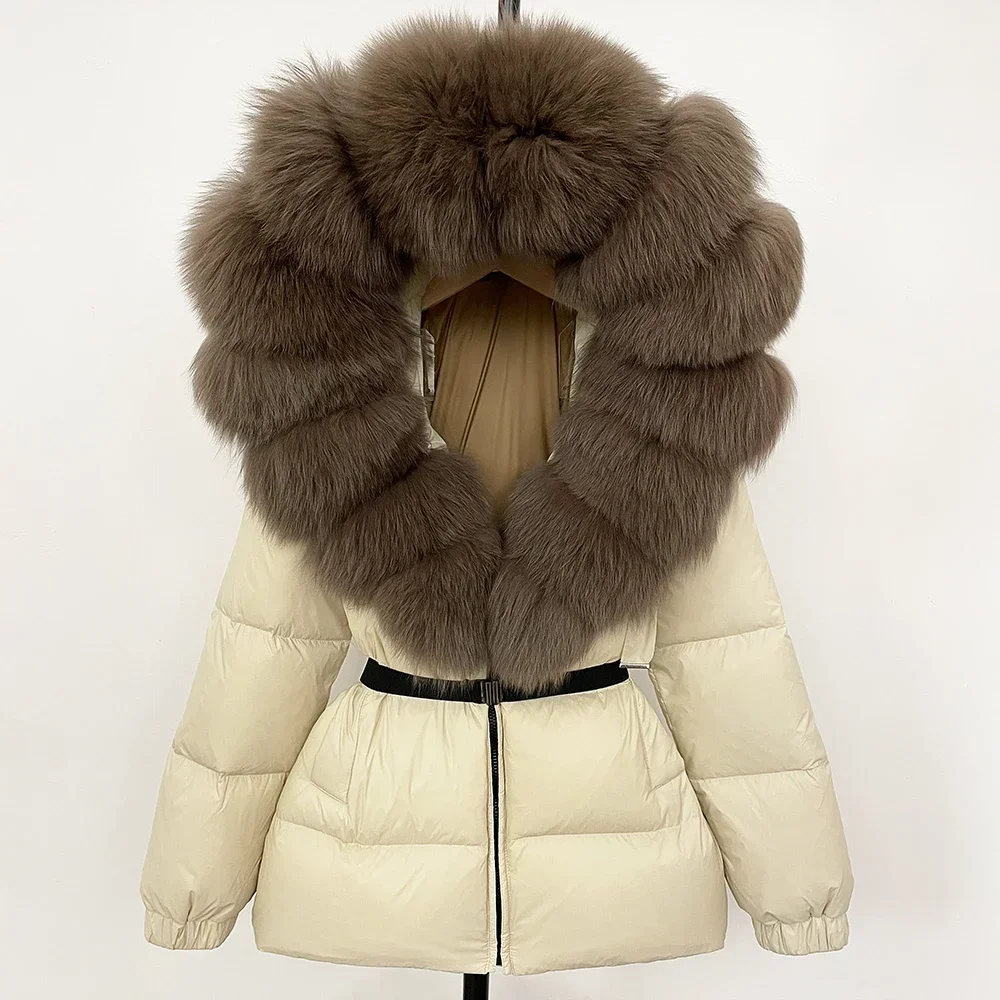 OFTBUY Real Fur Coat Winter Clothing Puffer Jacket Women Fox Fur Hooded Warm 90% White Duck Down Coat Female Parkas Waterproof