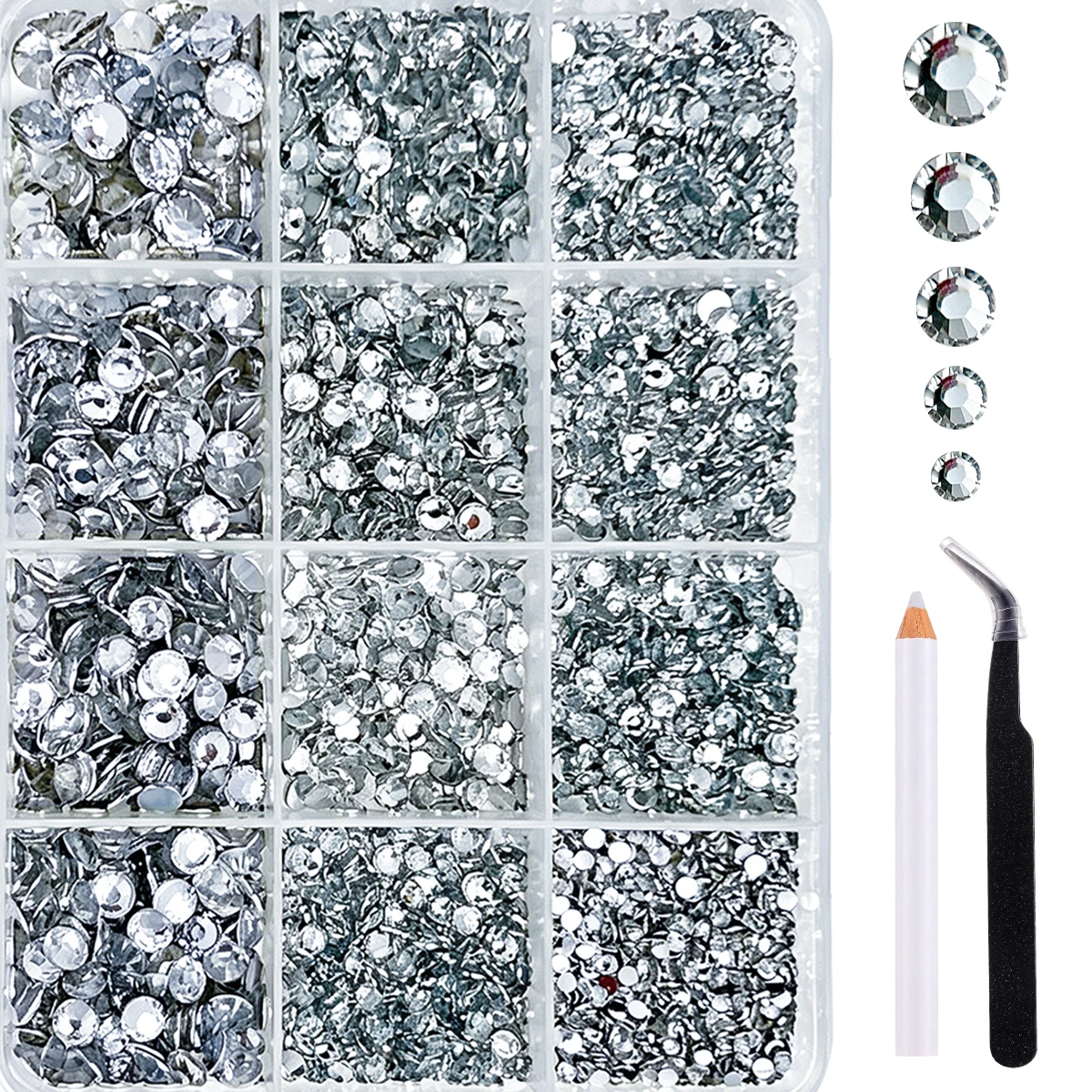 1Box Multiple Sized Sparkling Flatback Nail Rhinestones Bedazzling Kit Simulated Semi-circular Pearl Nail Art Decorations DIY