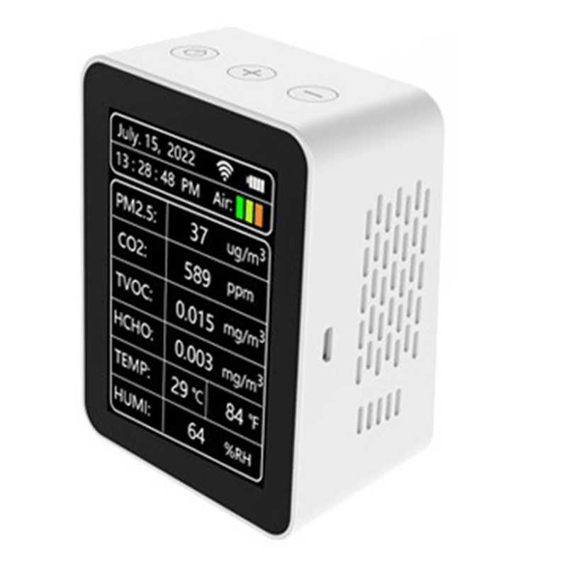 Tuya Wi-Fi 7 в 1, интеллектуальный детектор качества воздуха PM2,5 CO2 TVOC HCHO, детектор температуры и влажности AQI