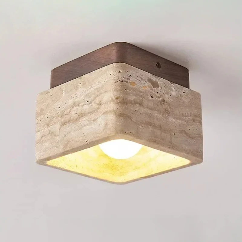 

Ваби-Саби квадратный камень потолочный светильник желтый травертин деревянный потолочный светильник для спальни, коридора, фойе, прихожей, светильники