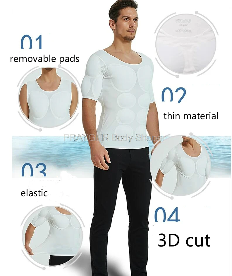 Men Fake ABS Muscles Shaper Invisible 8 Pack PEC Underwear Padded Shirts Strong Chest Stomach Body Tops