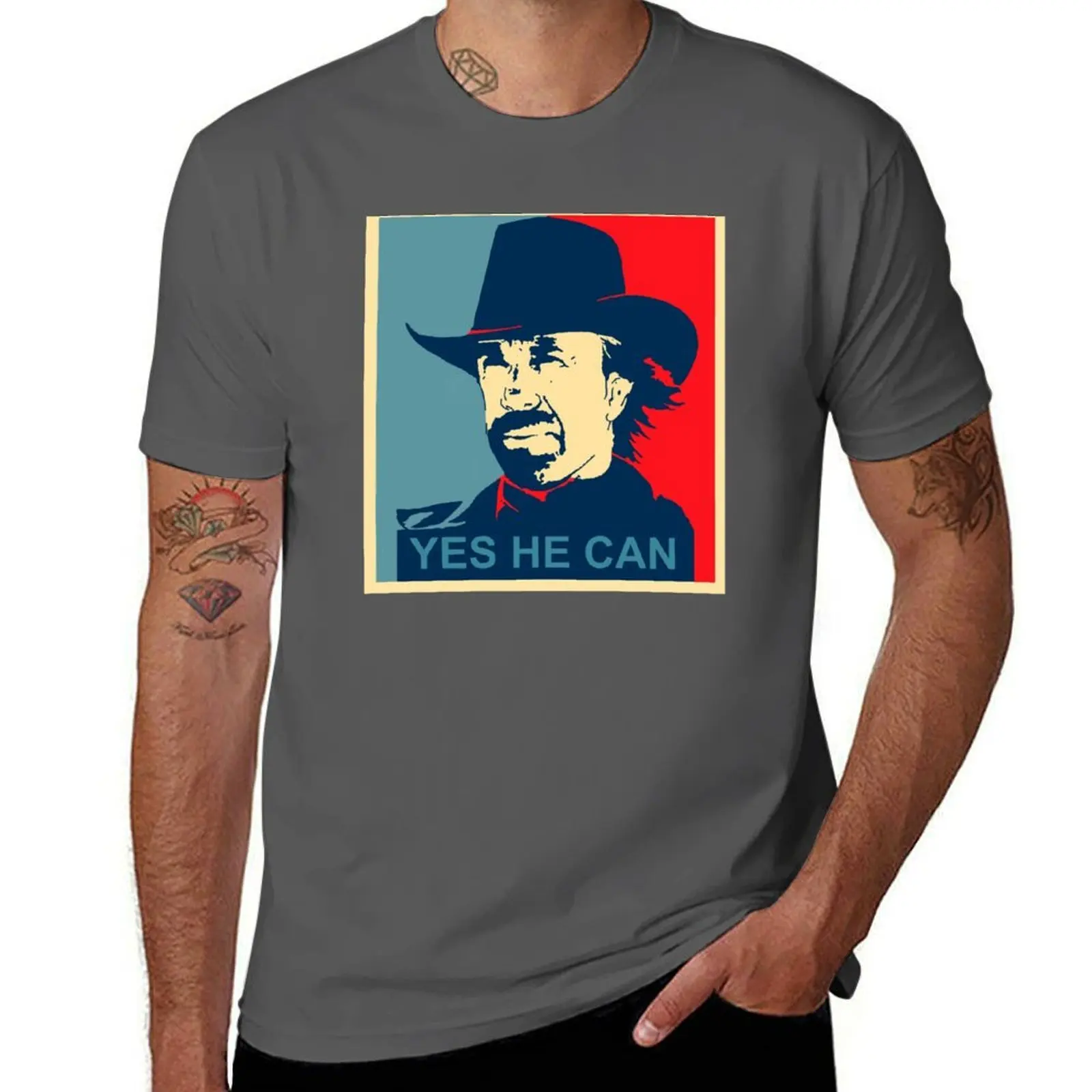 

Chuck Norris Yes He Can T-Shirt Minimalist Plain Crew Neck T-Shirt