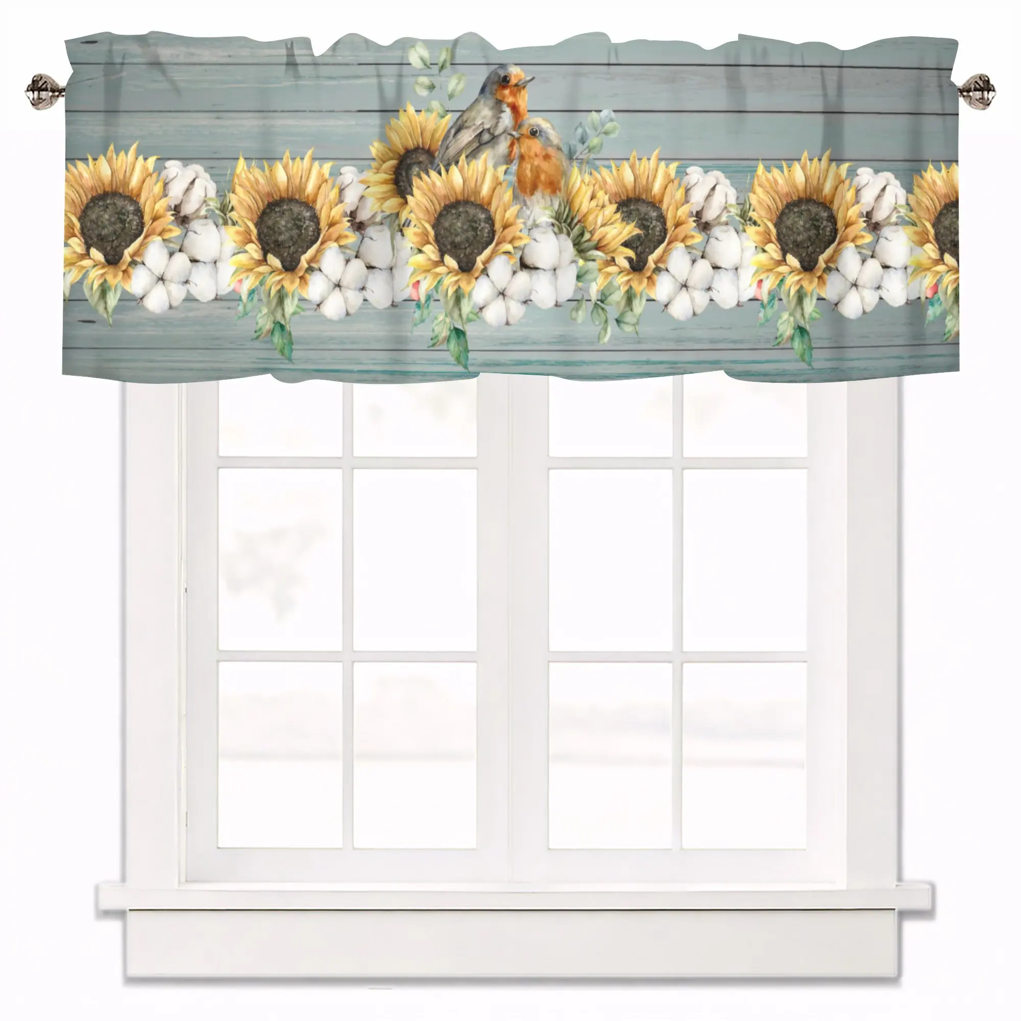 

Sunflowers Kitchen Valances for Windows Farmhouse Valance Rod Pocket Curtain Valances for Cafe Living Room Bath Room