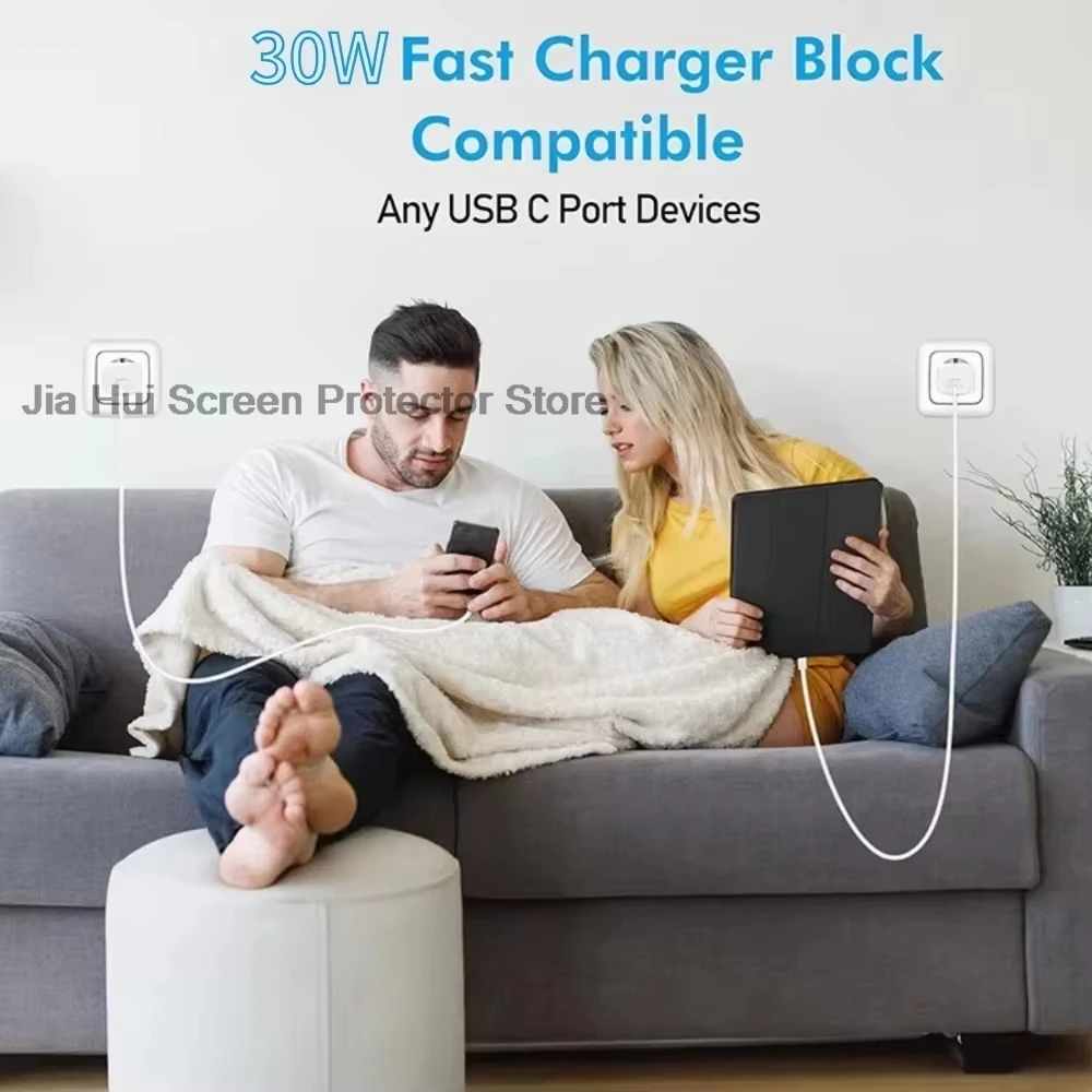 30W EU Plug PD  Charger Dual USB‑A & USB‑C Safety Fast Power Adapter Compact Travel Charger for Smartphone Tablet Multi‑Devices