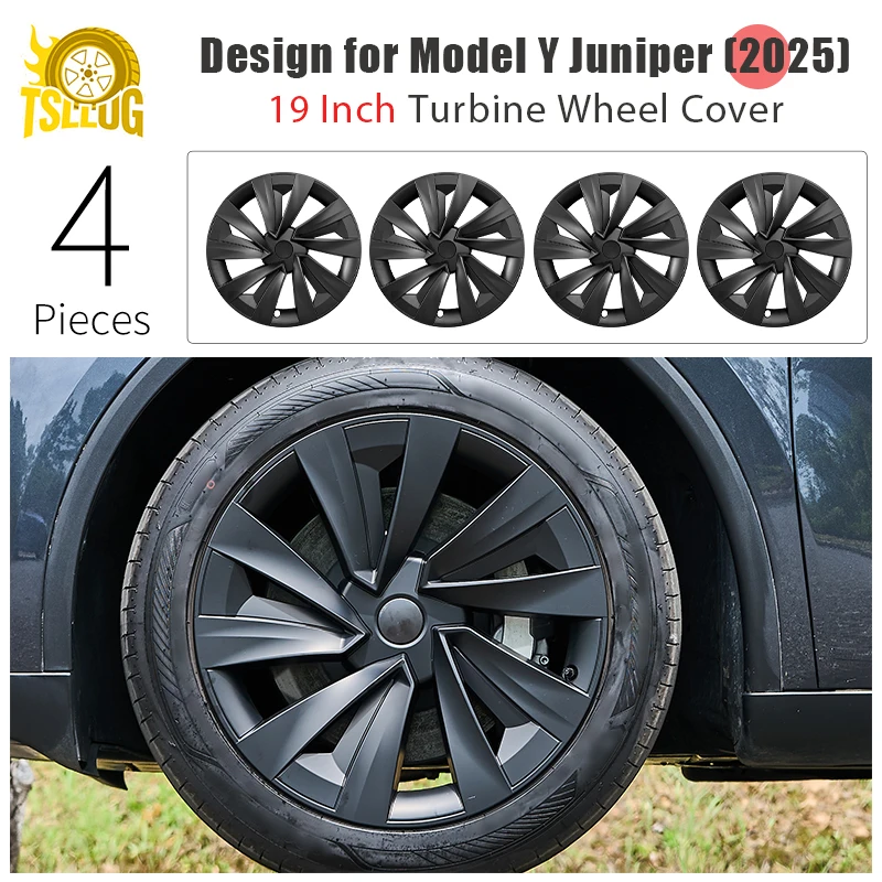 4PCS for New Model Y 2025-2026 Juniper 19in Turbine Style Hubcap Rim Cover Accessories Hub Cap Automobile Wheel Cap for Tesla