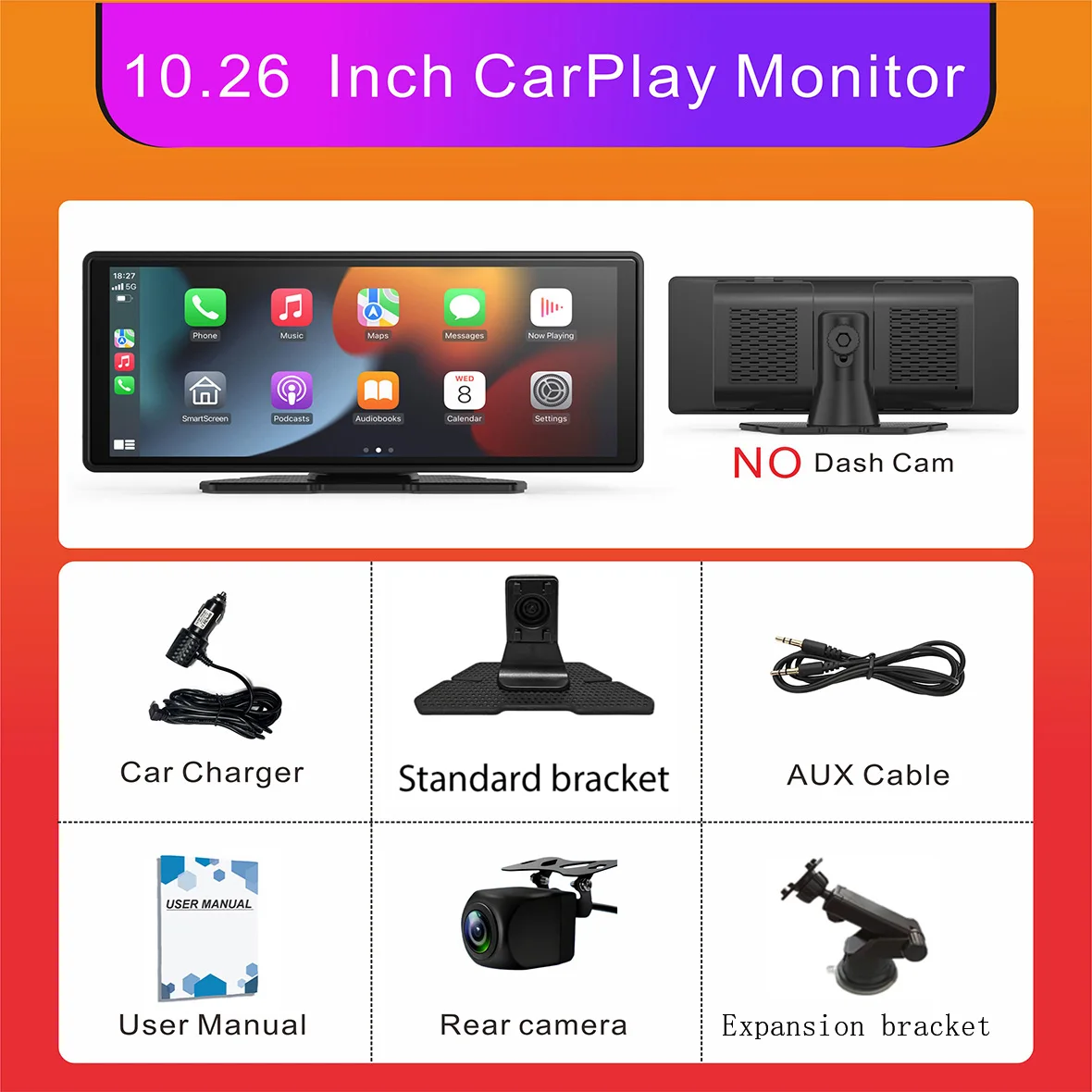 10.26 inch Car Mirror Radio Multimedia Video Player Universal Wireless Carplay Android Auto IPS Screen With Bluetooth FM AUX - view 5