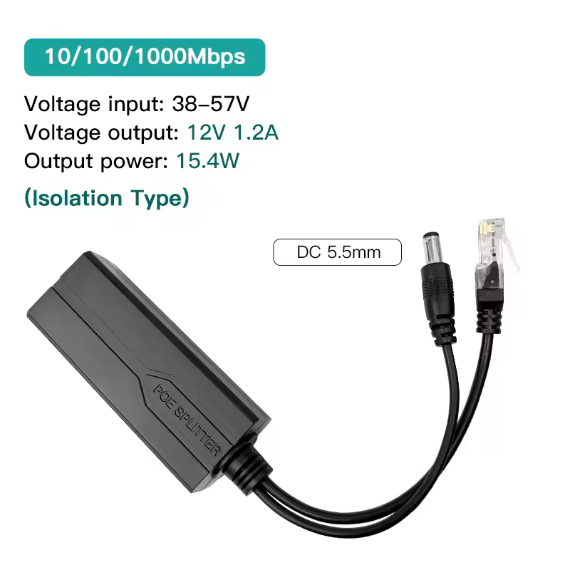 Standard POE Splitter 48V to 5V 12V 1.2A 2A Micro USB tpye-C 100M/1000M POE Camera Injector Power Supply for Huawei Hikvision - Image 7