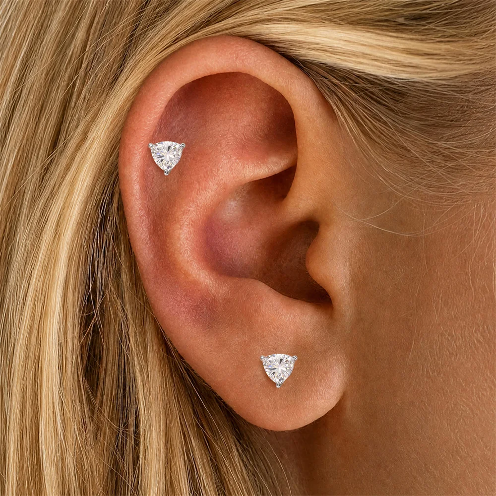 AIDE 925 Sterling Silber Klassischer Moissanit-Ohrstecker mit flacher Rückseite für Damen, 1 Karat, geometrische Form, Hochzeitsschmuck – Detail 20