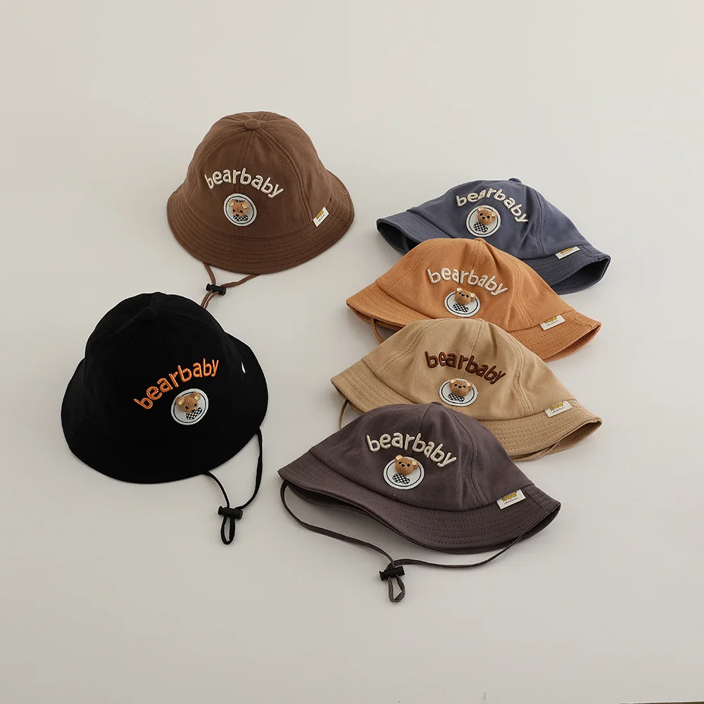 2026 Autumn Cute Boys Fisherman Hat Girls Super Cute Cartoon Bear Sunshade Kids Outdoor UV Protection Bucket Hat 6-24M