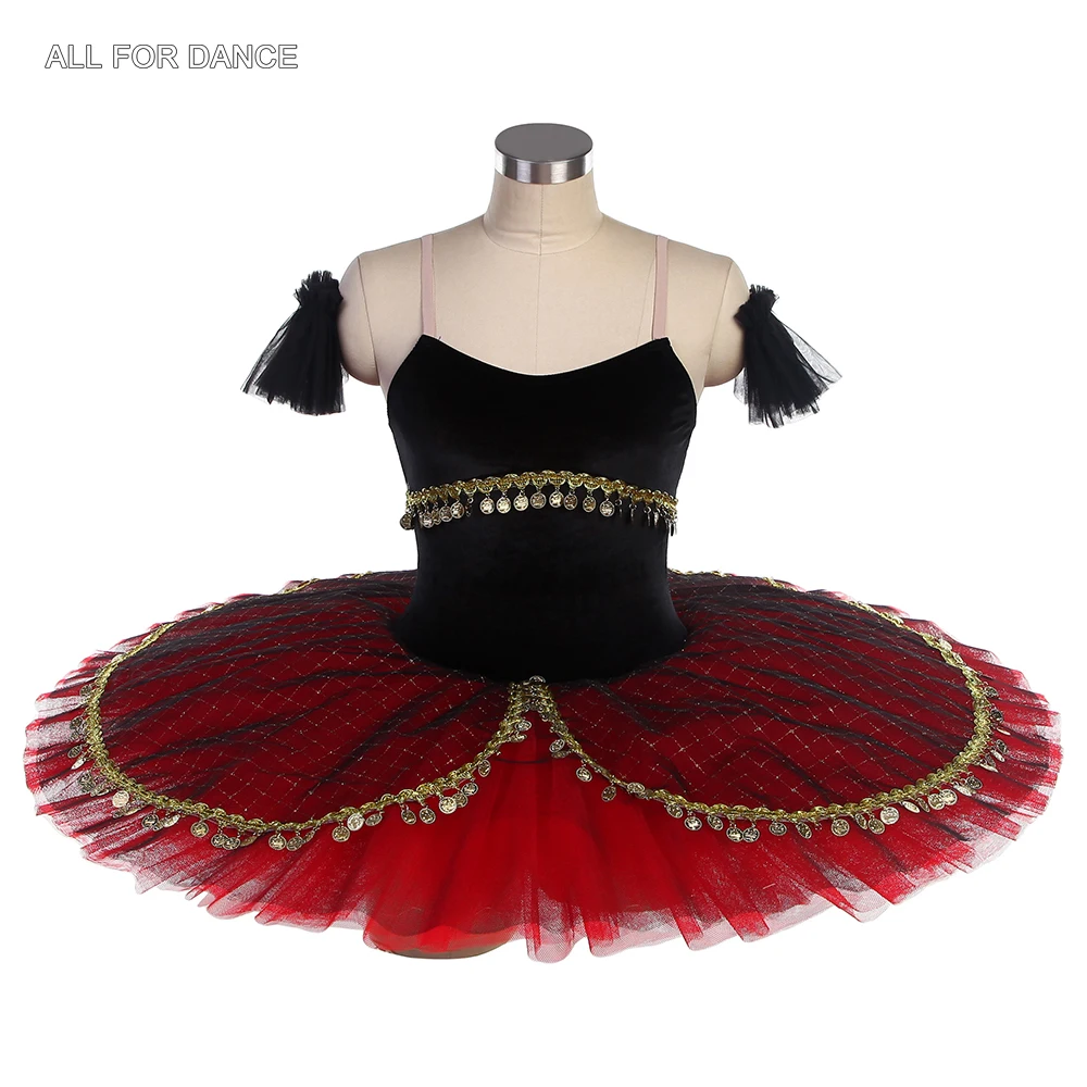 

BLL545 Black Velvet Bodice with Red Puff Skirt Pre-professional Ballet Pancake Tutu Girls & Women Stage Performance Ballet Tutu