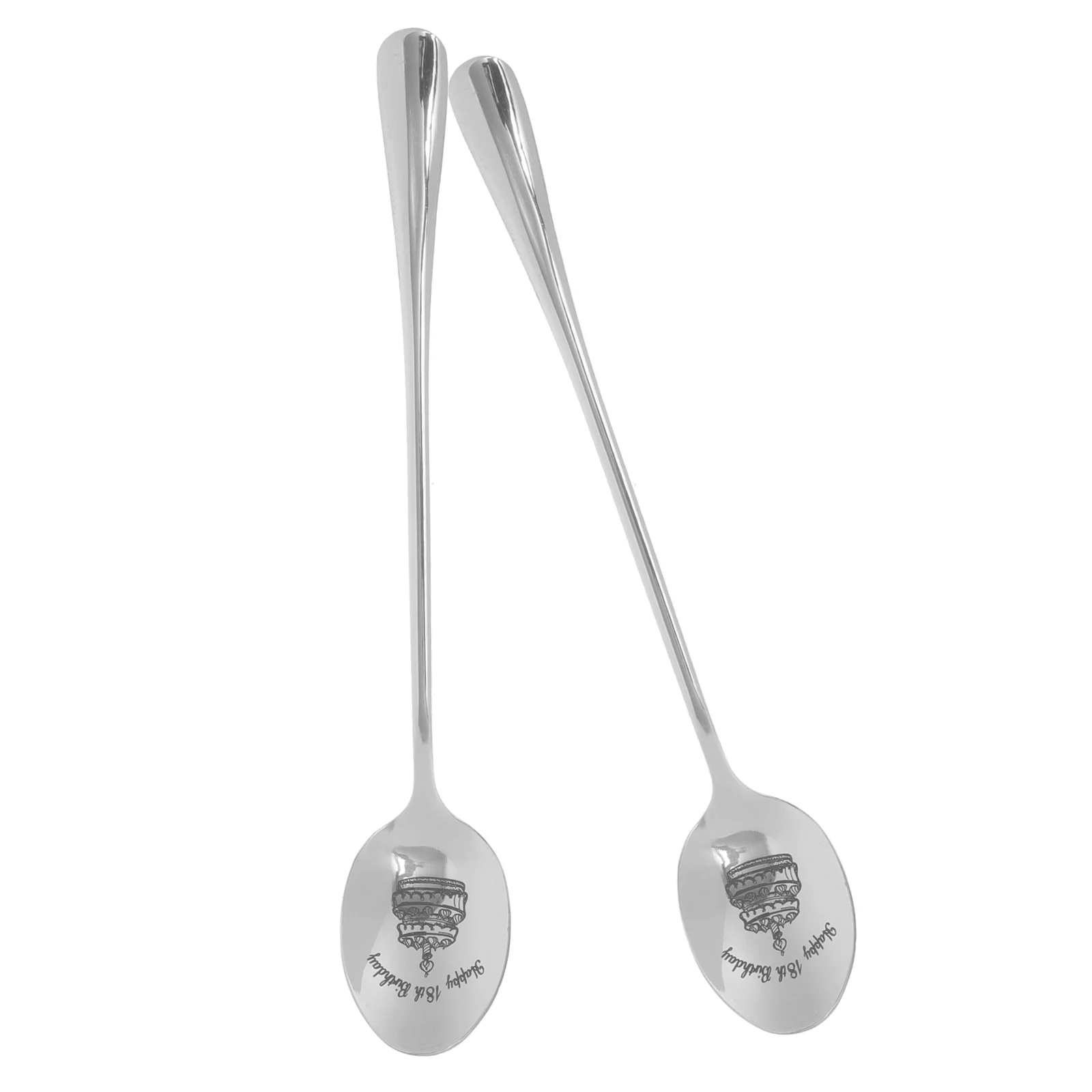 

2 Pcs Birthday Gift Spoon Happy 18th Tea Spoons Pudding Plates Stainless Steel Compact Scoop Small for Dessert Lovers