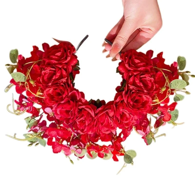 Bridal Garlands Florals Crown Wedding Flower Headband Double-sided Wreath Hairband Girls Hair Accessory Head Hoop Props