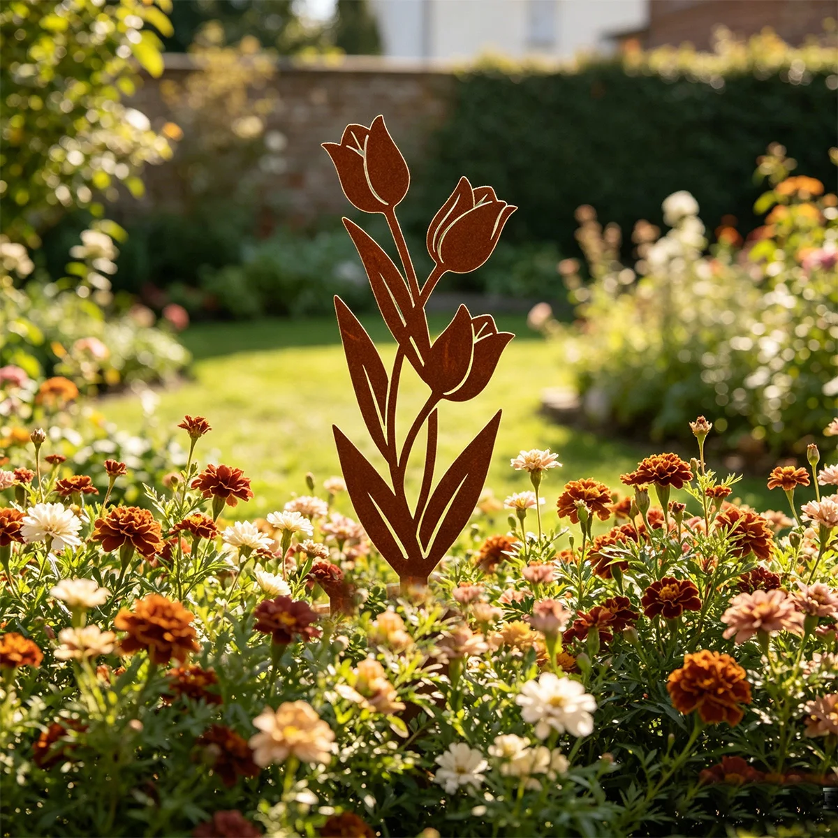 1Pc Wrought Iron Garden Decoration Stake, Vintage Style, Suitable for Outdoor Lawn/Garden/Pot/Flower Bed Decoration, Garden Art Embellishment.