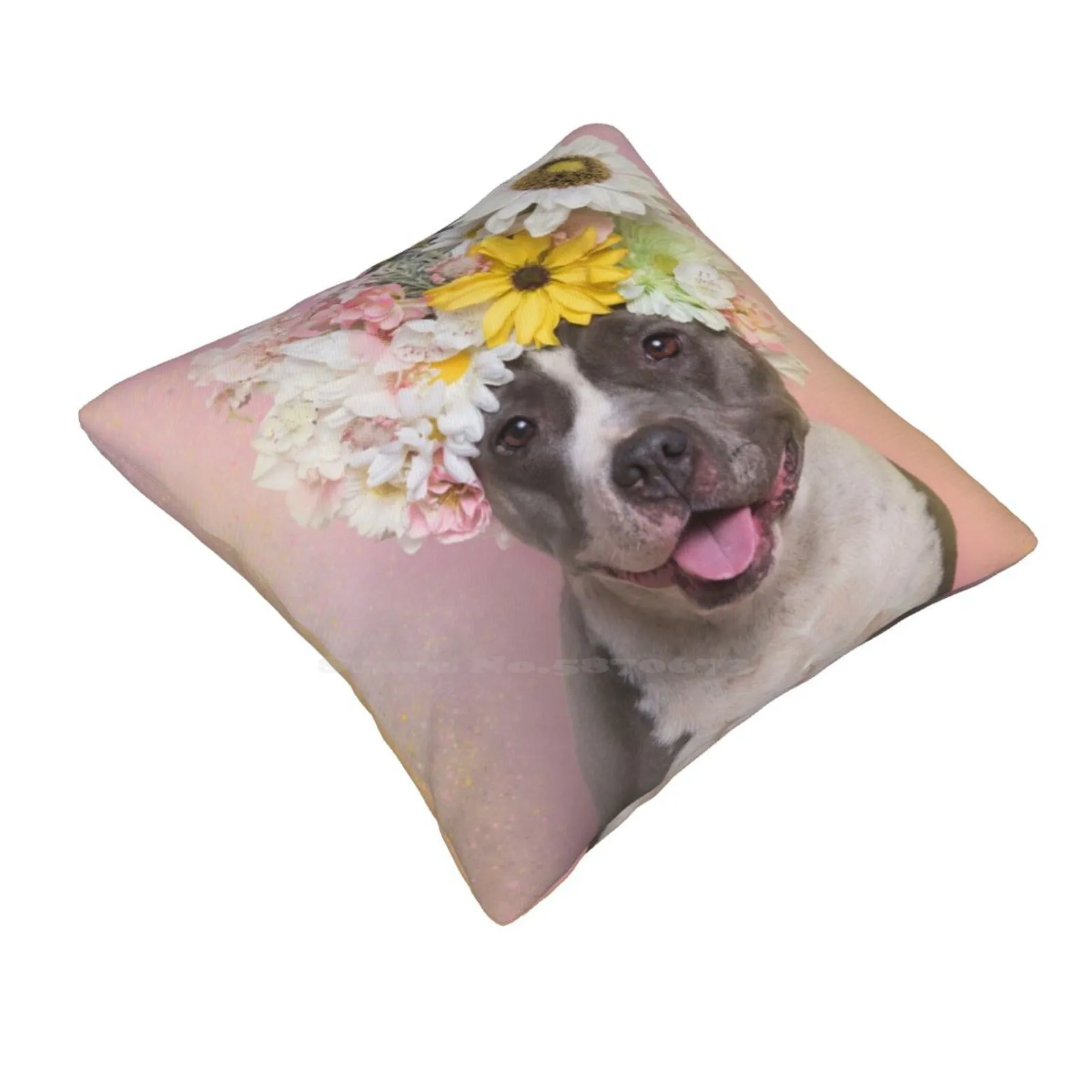 Flower Power , Wren Home Sofa Car Waist Throw Pillowcase Pit Bull Flowers Dog Rescue Shelter Love Flower Crown Pitbull Sophie