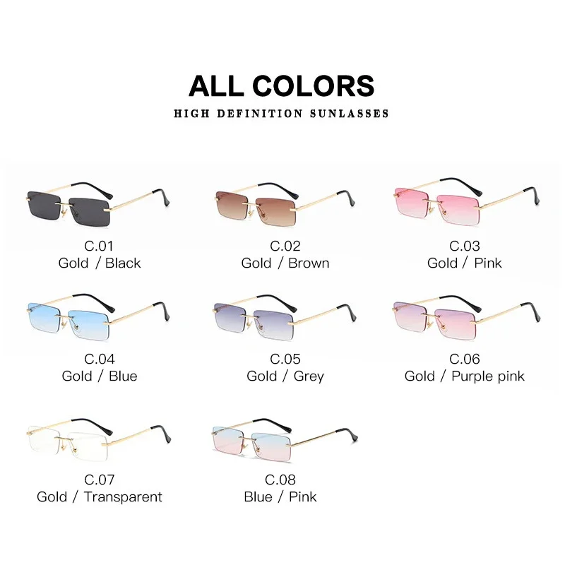 Vintage Square Sunglasses New Small Women Rimless Sun Glasses Shades Luxury Brand Metal Sunglass UV400 Eyewear