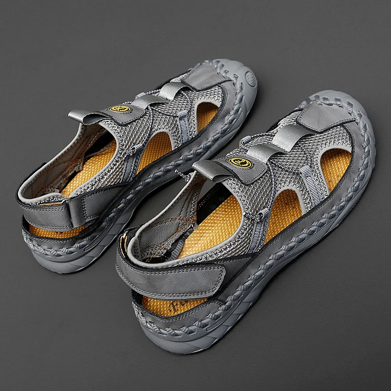 New Arrival Outdoor Beach Sandals Big Size 47 Hollow Breathable Summer Shoes Safety Anti-Collision Toe Sandales Black Gray Khaki