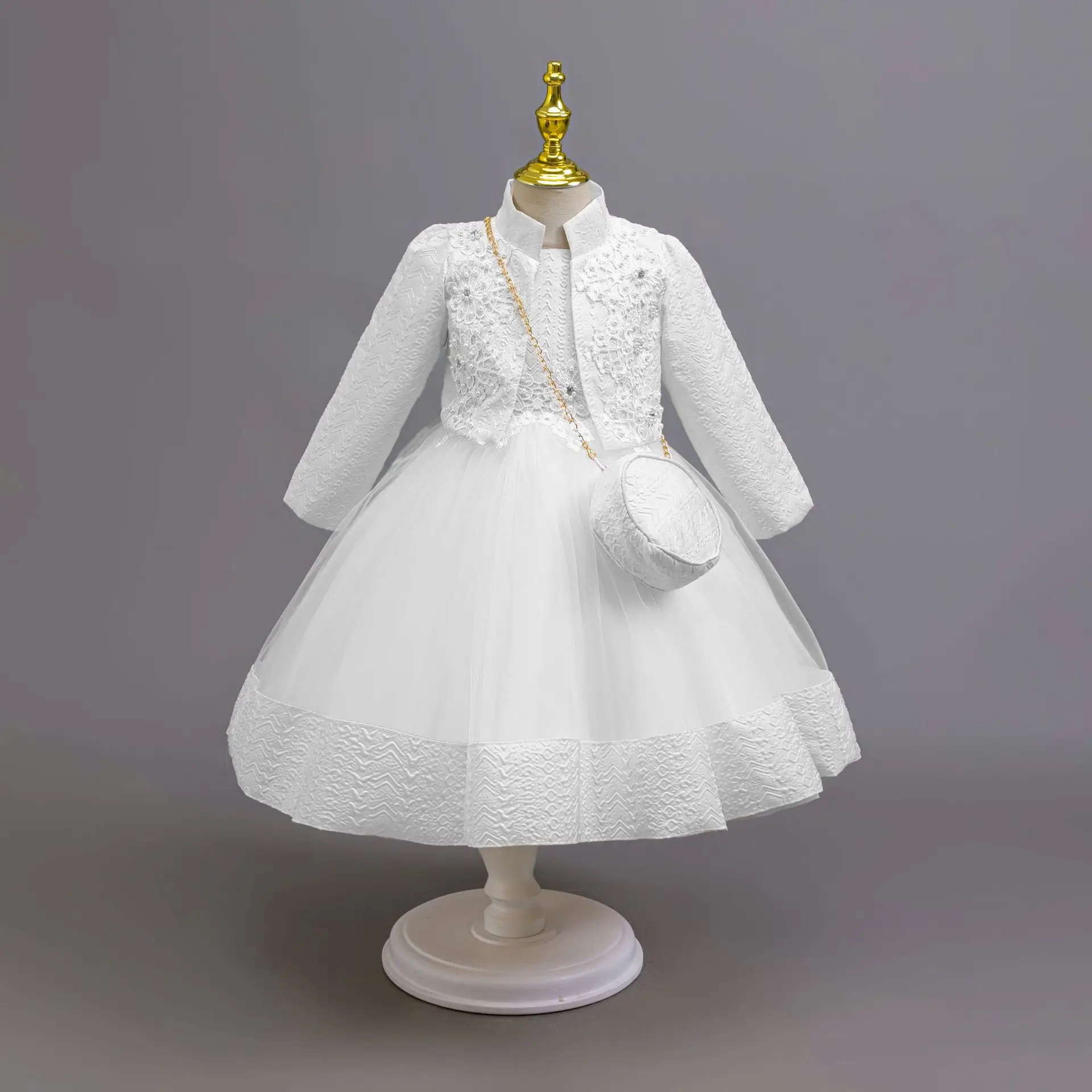 طقم فستان الأميرة للأطفال على شكل زهرة عتيقة من HETISO بأكمام طويلة راقية للأطفال والبنات فستان رسمي للحفلات هدية عيد الميلاد