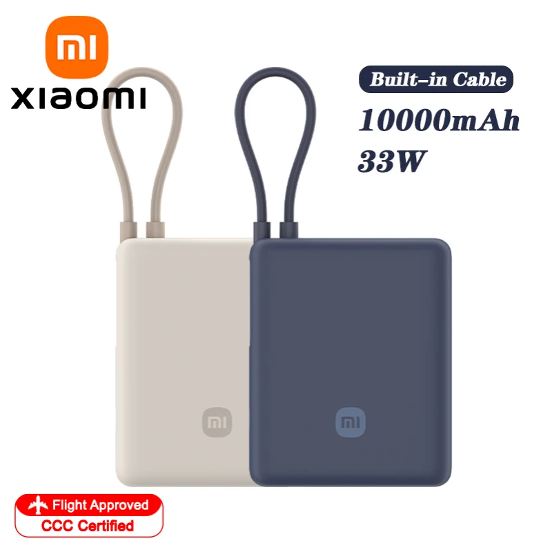 

XIAOMI Power Bank 10000 mAh 33 W with Built‑in USB‑C Cable – 2‑Way Fast Charge,Portable Powerbank For Iphone 16 pro 15 14 17
