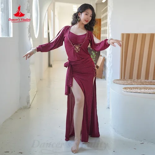 Traje de danza del vientre para mujer, ropa Shaabi Balai Saidy, bata de manga larga + cinturón, traje de escenario de danza del vientre Oriental para niña