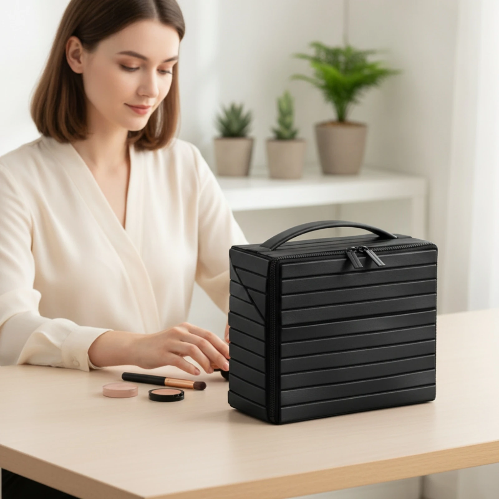 Box Bag Rigid - Kosmetiktasche mit Griff, strukturierte Hartschalen-Make-up-Tasche, Hartschalen-Reißverschlusstasche,