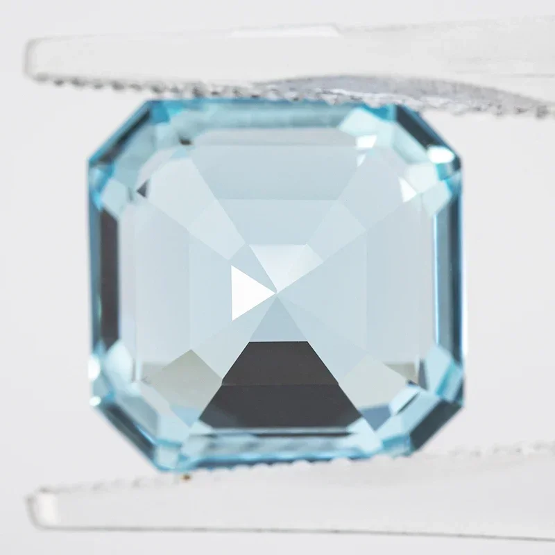 Lab Grown Sapphire Square Asscher Cut Aquamarine VVS1 Gemstone Charms DIY for Jewelry Making Material Selectable AGL Certificate
