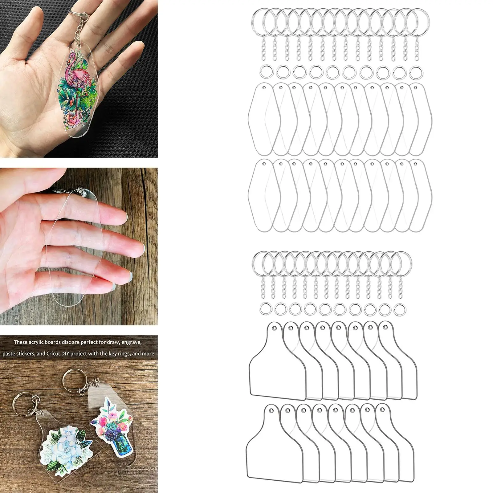 30 قطعة من سلسلة المفاتيح المصنوعة من الأكريليك الشفاف DIY كيرينغ زخرفة شارات المعلقات #1